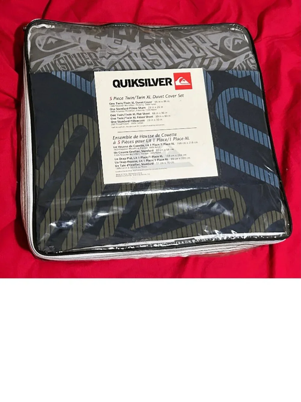 TWIN XL Comforter/Duvet Cover+Sham+sheet bed set~QuikSilver Labyrinth~gray 5pc